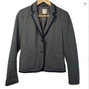 GAP The Academy Blazer Jacket Size 4 Gray with Navy Blue Trim Lined Two-button